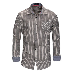 Men's Long Sleeve European Style Shirt New Men's Striped Shirt Cotton Long Sleeve Shirt Stripe Business Shirt