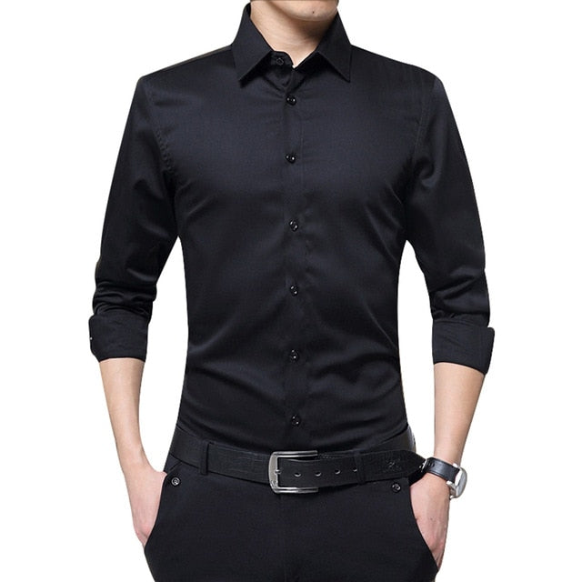 Mens Long Sleeve Shirt Fashion white Casual Solid color Fashion Business Design Fabric Soft Comfortable Men Business Dress Slim