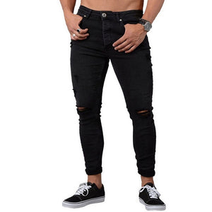 Spring Mens Jeans Pants Hip Hop Denim Ripped Skinny Distressed Jeans Casual Slim Solid Hole Pencil Trousers Male Streetwear