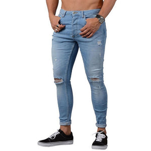 Spring Mens Jeans Pants Hip Hop Denim Ripped Skinny Distressed Jeans Casual Slim Solid Hole Pencil Trousers Male Streetwear