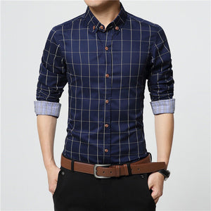 ERIDANUS 2017 Men's Plaid Cotton Dress Shirts Male High Quality Long Sleeve Slim Fit Business Casual Shirt Plus Size 5XL M433