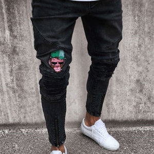 2018 Men brand embroidery jeans Fashion Men Casual Slim fit Straight High Stretch Feet skinny jeans men's black trousers homme