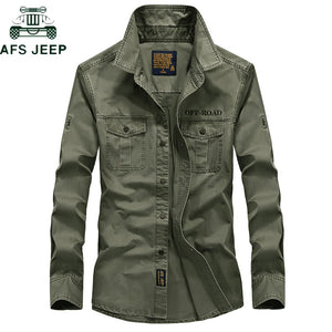 AFS JEEP Brand Military Army Shirt Men 2018 Spring Autumn 100% cotton Long Sleeve Mens Shirts Plus Size S-4XL Camisa Masculina