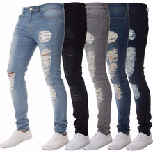 Load image into Gallery viewer, Mens Casual Skinny Jeans Pants Men Solid black ripped jeans men Ripped Beggar Jeans With Knee Hole For Youth Men