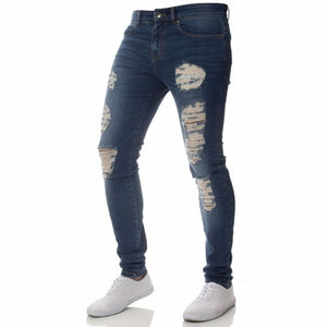 Mens Casual Skinny Jeans Pants Men Solid black ripped jeans men Ripped Beggar Jeans With Knee Hole For Youth Men