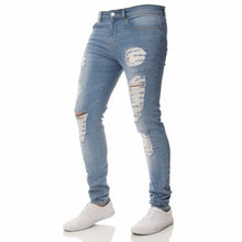 Load image into Gallery viewer, Mens Casual Skinny Jeans Pants Men Solid black ripped jeans men Ripped Beggar Jeans With Knee Hole For Youth Men