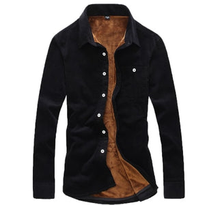 Men's Corduroy Shirt winter casual long sleeve thermal plus velvet shirt thickening Single Breasted Solid wool Warm Shirts Male