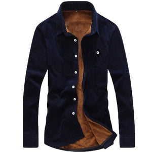 Men's Corduroy Shirt winter casual long sleeve thermal plus velvet shirt thickening Single Breasted Solid wool Warm Shirts Male