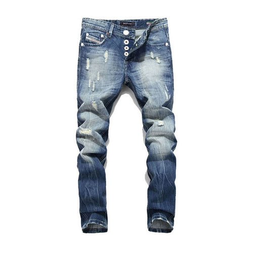 Balplein 100% Cotton.Newly Designer Men Jeans BlueColor Straight Fit Buttons Long Pants Top Quality  Brand Ripped Jeans Men29-38