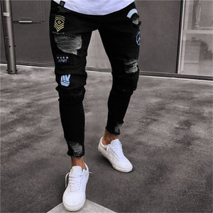 2019 Men Stylish Ripped Jeans Pants Biker Skinny Slim Straight Frayed Denim Trousers Fashion skinny jeans men Clothes