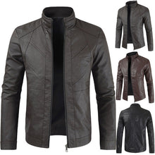 Load image into Gallery viewer, 2019 Men&#39;s New Best Selling Explosions Leather New Stand Collar Solid Color Leather Jacket Men&#39;s Business Fashion Leather