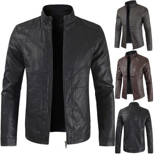 2019 Men's New Best Selling Explosions Leather New Stand Collar Solid Color Leather Jacket Men's Business Fashion Leather