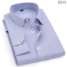 Load image into Gallery viewer, Plus Large Size 8XL 7XL 6XL 5XL 4XL Mens Business Casual Long Sleeved Shirt Classic Striped Male Social Dress Shirts Purple Blue